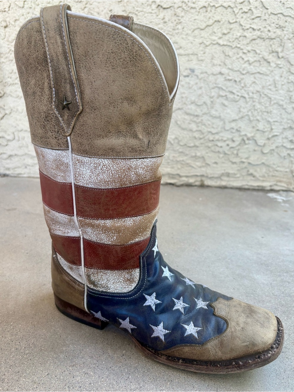 Roper Men Size 12 American Flag Square Toe Distressed Leather Cowboy Boots